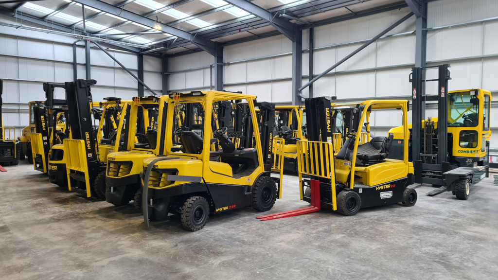 Materials handling equipment, including Combilift and Hyster forklift trucks at Altona's new multi-purpose training unit.