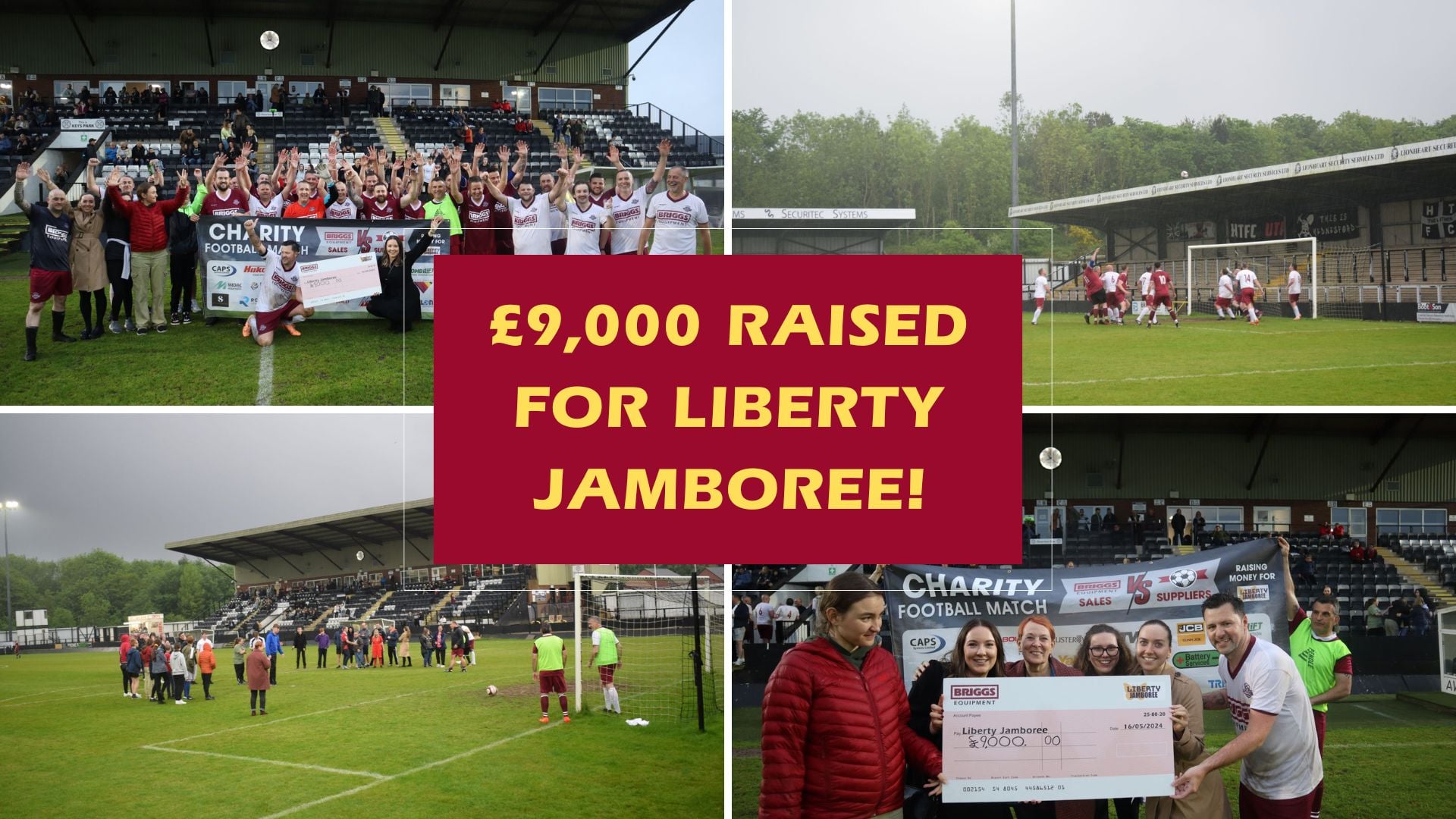 four images of the Briggs' charity footbal match in aid of Liberty Jamboree