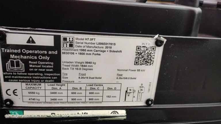 2018 Hyster H7.0FT Counterbalance Forklift (Serial Number)