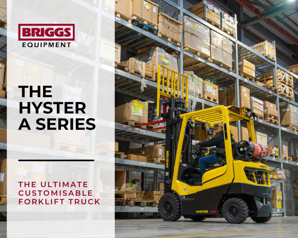 A Hyster A Series forklift truck loading shelves in a warehouse. The Hyster A Series forklift is the ultimate customisable forklift truck.